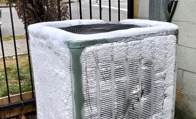 An outdoor unit completely frozen solid
